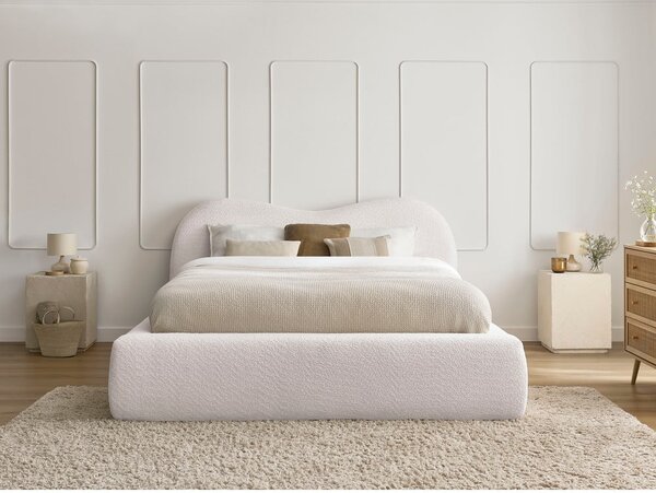 Bijeli tapecirani bračni krevet s prostorom za odlaganje s podnicom 180x200 cm Orlane – Bobochic Paris