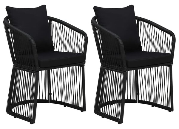 VidaXL Vrtne stolice 2 kom s jastucima od PVC ratana crne