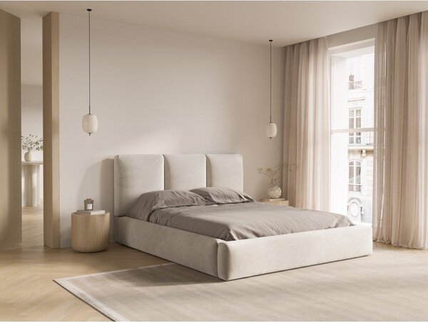 Krem baršunasti tapecirani bračni krevet s prostorom za odlaganje s podnicom 160x200 cm Brody – Mazzini Beds