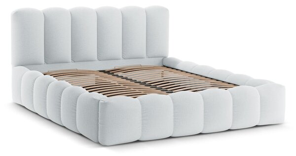 Svijetlo sivi tapecirani bračni krevet s prostorom za pohranu s podnicom 180x200 cm Lupine – Micadoni