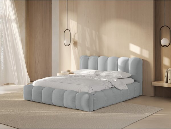 Svijetlo sivi tapecirani bračni krevet s prostorom za pohranu s podnicom 180x200 cm Lupine – Micadoni
