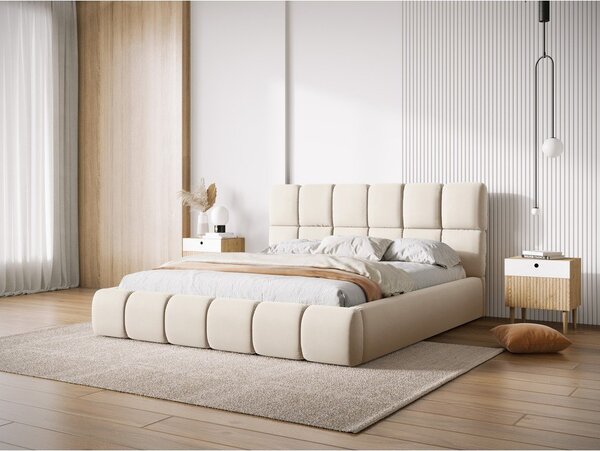 Krem baršunasti tapecirani bračni krevet s prostorom za odlaganje s podnicom 180x200 cm Bellis – Micadoni