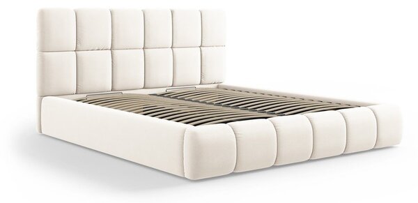 Krem baršunasti tapecirani bračni krevet s prostorom za odlaganje s podnicom 180x200 cm Bellis – Micadoni