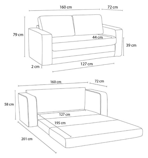 Bež sklopiva sofa 160 cm Come – Bobochic Paris