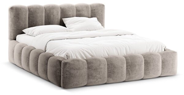Svjetlo smeđi tapecirani bračni krevet s prostorom za pohranu s podnicom 160x200 cm Lupine – Micadoni Home