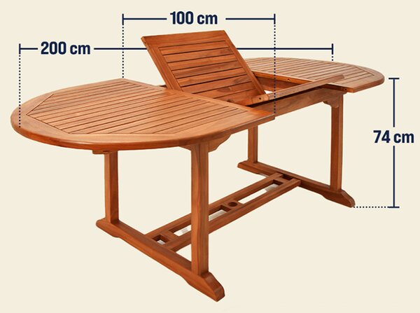Vrtni razvlačni stol Vanamo od eukaliptusa 150 - 200 x 100 x 74 cm