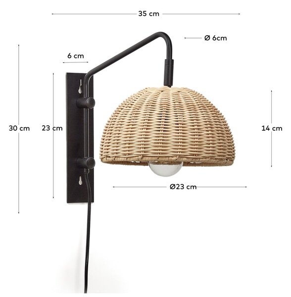 Crna/u prirodnoj boji zidna lampa ø 23 cm Damila – Kave Home