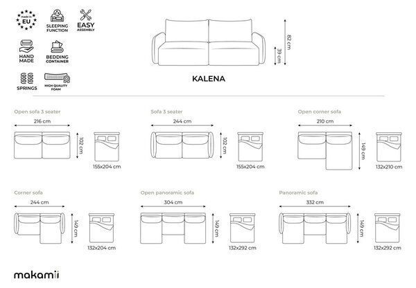 Krem sklopiva/s prostorom za odlaganje sofa 238 cm Kalena – Makamii