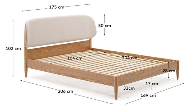 Bež/u prirodnoj boji bračni krevet od čvrste jeseni s podnicom 160x200 cm Octavia – Kave Home