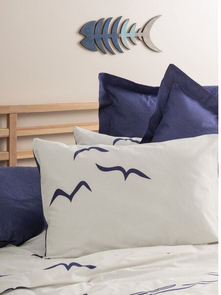 Plava/krem posteljina za krevet za jednu osobu od renforce pamuka 140x200 cm Larum – Mijolnir