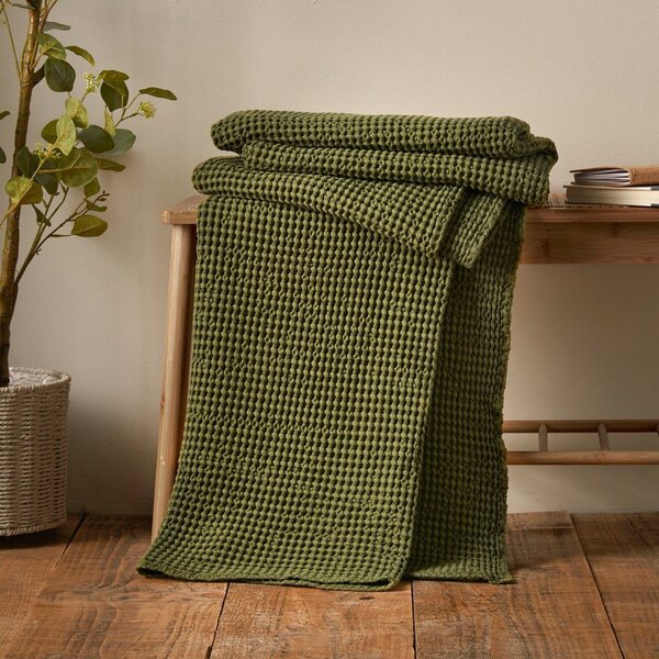 Zelena pamučna deka 150x200 cm Jaipur Chunky Waffle – Pineapple Elephant