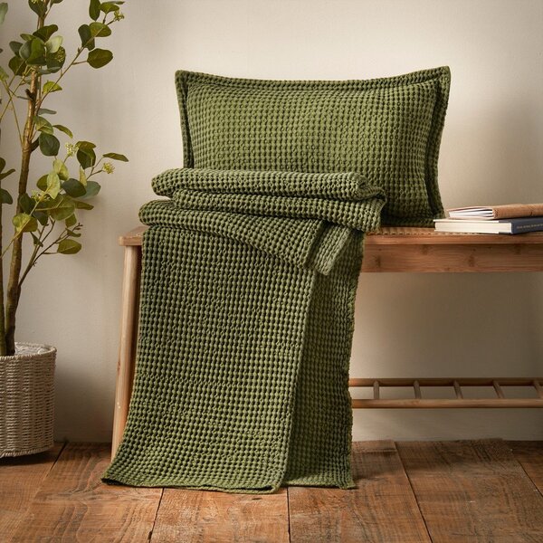 Zelena pamučna deka 150x200 cm Jaipur Chunky Waffle – Pineapple Elephant