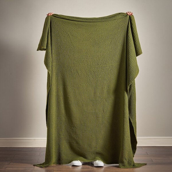 Zelena pamučna deka 150x200 cm Jaipur Chunky Waffle – Pineapple Elephant