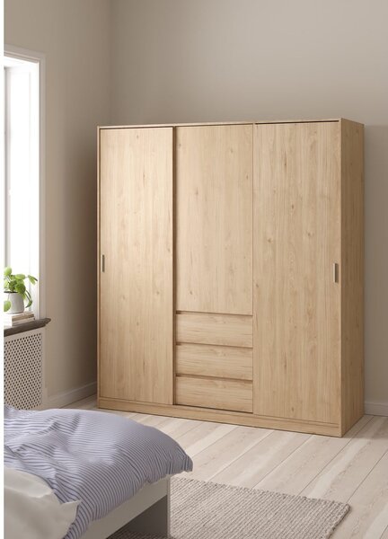 Ormar u dekoru hrasta s kliznim vratima u prirodnoj boji 177x200x60 cm Naia – Tvilum