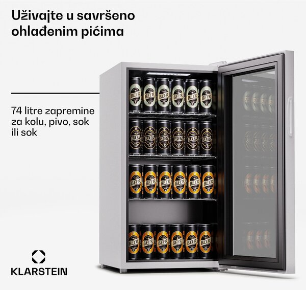 Klarstein Beersafe 74 Slim, hladnjak, 74 litre, 3 police, panoramska staklena vrata