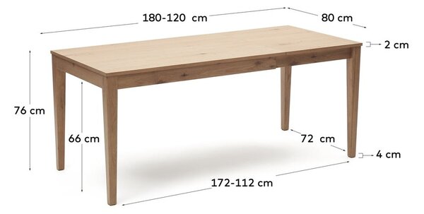 Proširiv blagovaonski stol s dodatnom pločom u dekoru hrasta 80x120 cm Yain – Kave Home