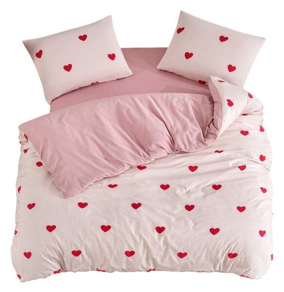 Ružičasta posteljina za bračni krevet/za produženi krevet s uključenom plahtom/4-dijelna 200x220 cm Red Heart – Mila Home