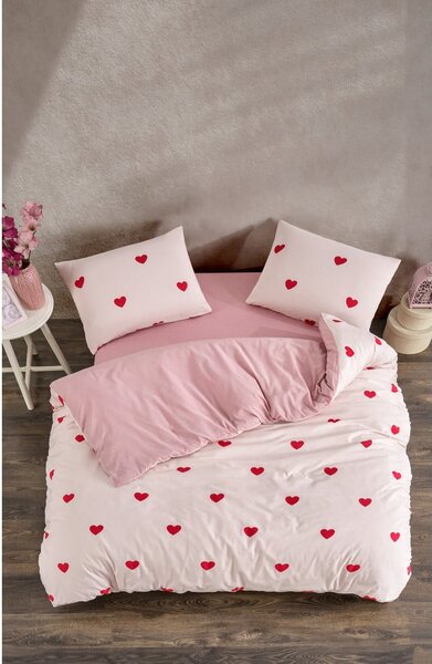 Ružičasta posteljina za bračni krevet/za produženi krevet s uključenom plahtom/4-dijelna 200x220 cm Red Heart – Mila Home