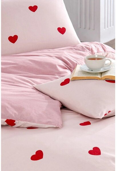 Ružičasta posteljina za bračni krevet/za produženi krevet s uključenom plahtom/4-dijelna 200x220 cm Red Heart – Mila Home