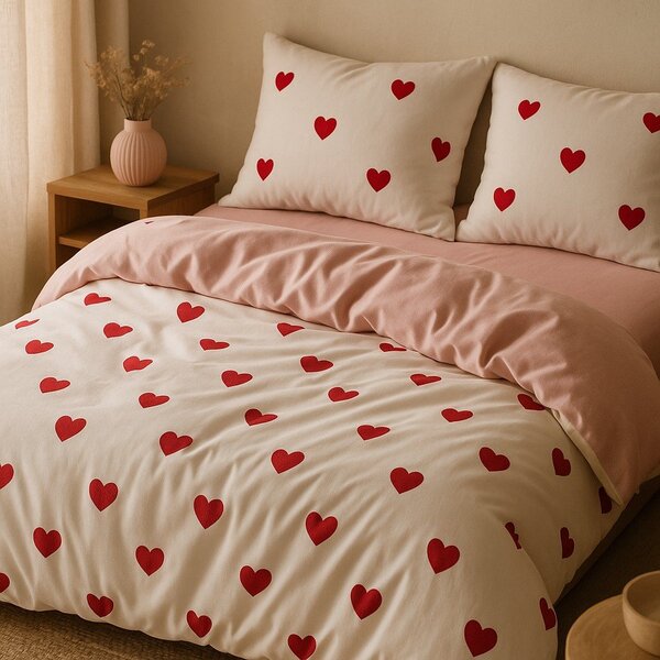 Ružičasta posteljina za bračni krevet/za produženi krevet s uključenom plahtom/4-dijelna 200x220 cm Red Heart – Mila Home