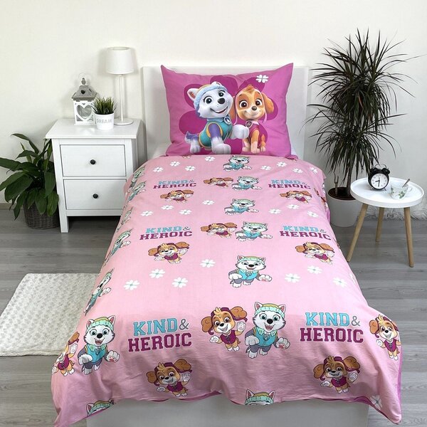 Ružičasta pamučna dječja posteljina za krevet za jednu osobu 140x200 cm Paw Patrol "Heroic" – Jerry Fabrics