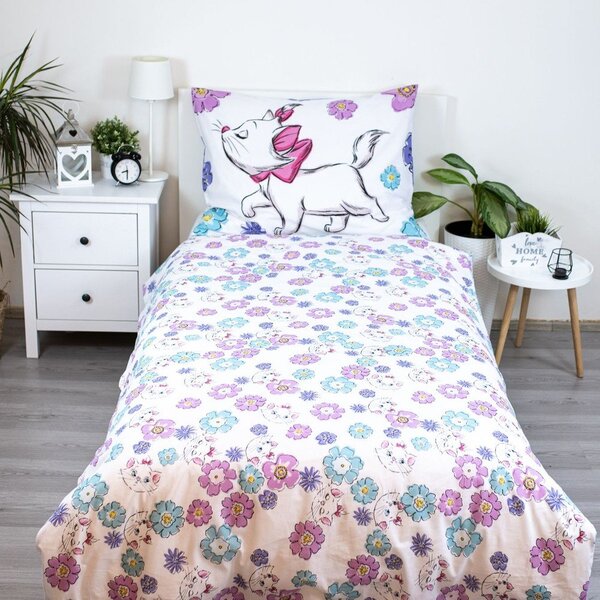 Bijela pamučna dječja posteljina za krevet za jednu osobu 140x200 cm Marie Cat "Floral" – Jerry Fabrics