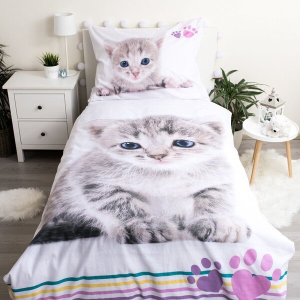 Bijela pamučna dječja posteljina za krevet za jednu osobu 140x200 cm Kitten "Colour" – Jerry Fabrics