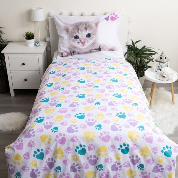 Bijela pamučna dječja posteljina za krevet za jednu osobu 140x200 cm Kitten "Colour" – Jerry Fabrics