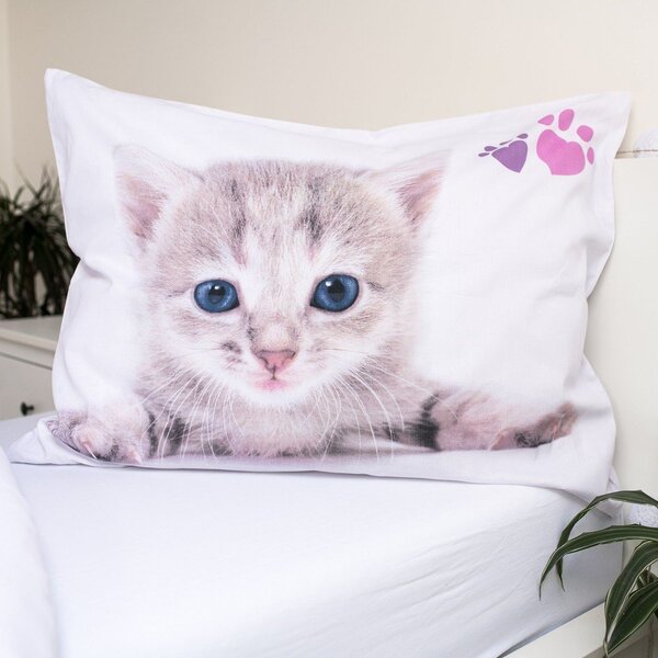 Bijela pamučna dječja posteljina za krevet za jednu osobu 140x200 cm Kitten "Colour" – Jerry Fabrics