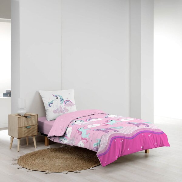 Ružičasta pamučna dječja posteljina za krevet za jednu osobu 140x200 cm Licorne – douceur d'intérieur