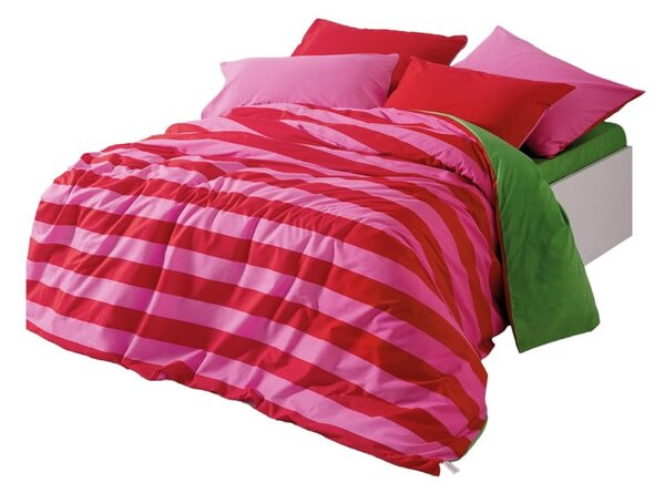 Zelena/ružičasta posteljina za bračni krevet/za produženi krevet od renforce pamuka s uključenom plahtom/4-dijelna 200x220 cm Cherie – Mijolnir