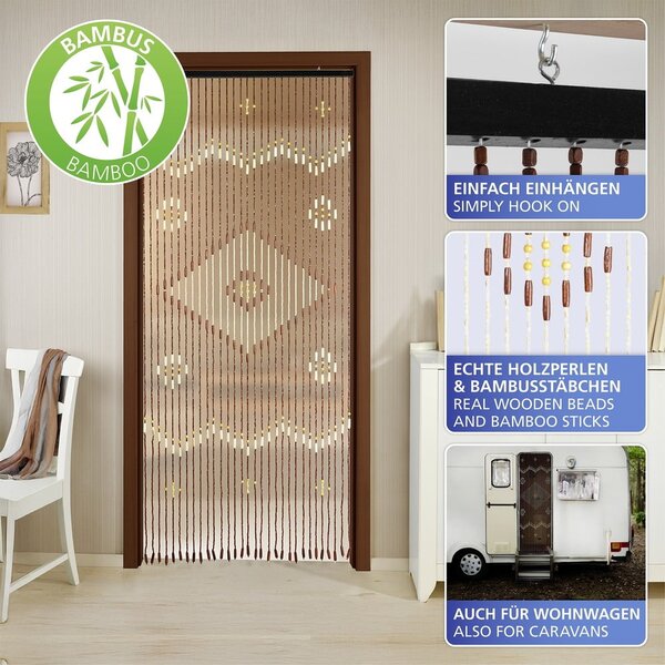 Zavjesa za vrata od bambusa u prirodnoj boji 90x200 cm Rhombus – Maximex