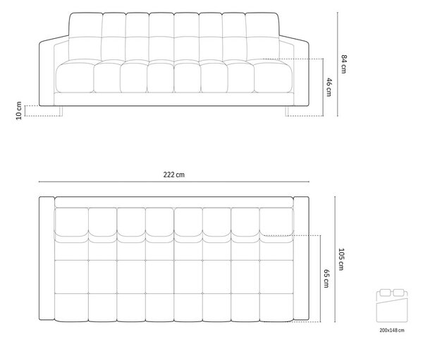 Bež baršunasti sklopiva/s prostorom za odlaganje sofa 222 cm Bali – Cosmopolitan Design