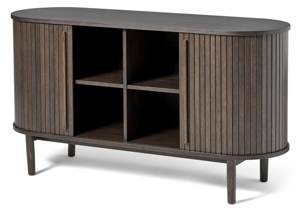 Smeđa komoda u dekoru hrasta s kliznim vratima 140x76x45 cm Meta – Unique Furniture