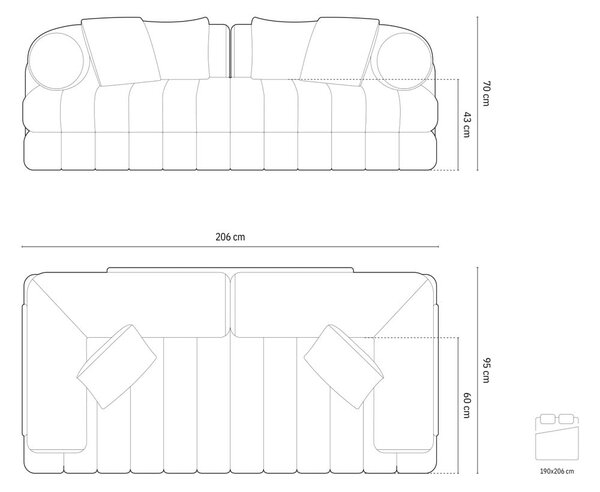 Ružičasta baršunasti sklopiva sofa 206 cm Kemi – Cosmopolitan Design