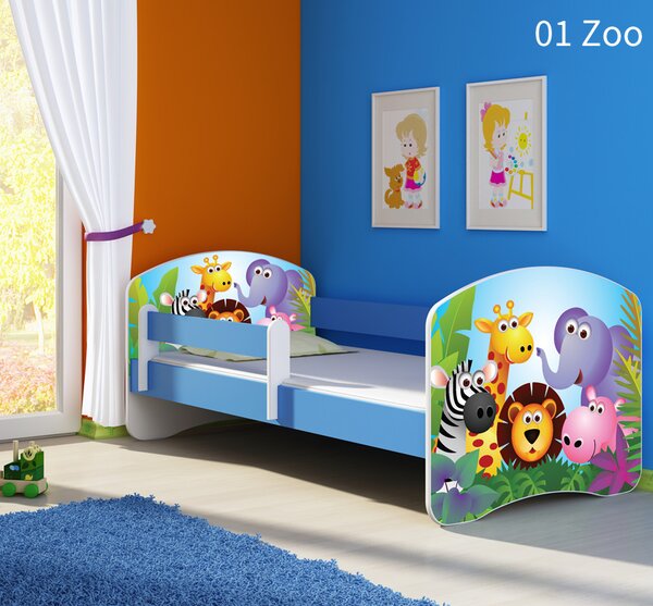 Dječji krevet ACMA s motivom, bočna plava 140x70 cm 01 Zoo