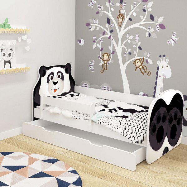Dječji krevet ACMA Animals, bočna bijela + ladica 140x70 cm 06 Panda