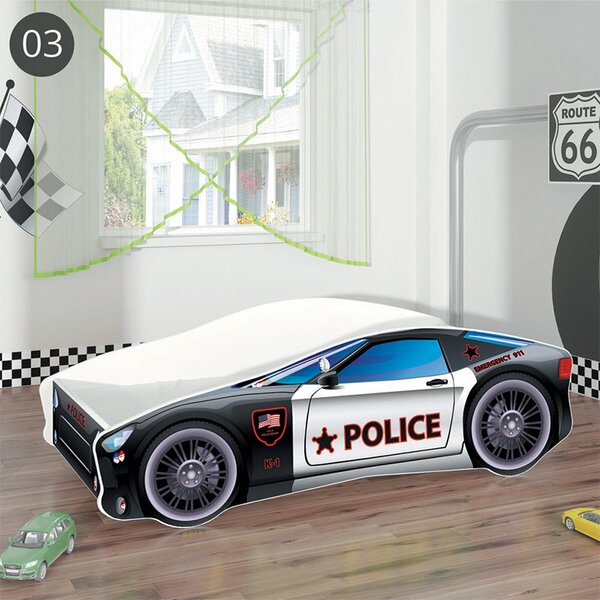 Dječji krevet ACMA Auto 140x70 cm 03 Policija crno-bijeli