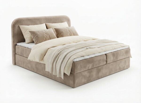 Tapecirani krevet boxspring FORENA 160x200 cm bež. Madrac: Bonell opružni madrac