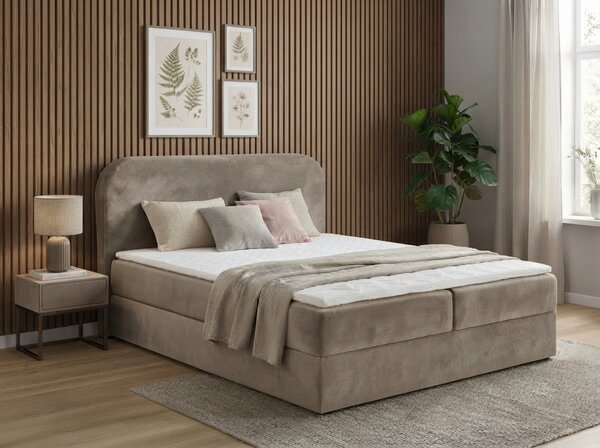 Tapecirani krevet boxspring FORENA 160x200 cm bež. Madrac: Bonell opružni madrac
