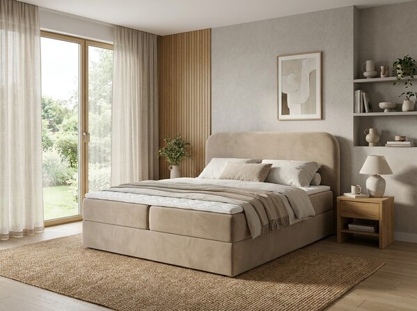 Tapecirani krevet boxspring FORENA 160x200 cm bež. Madrac: Bonell opružni madrac