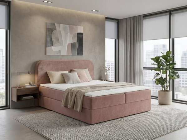 Tapecirani krevet boxspring FORENA 160x200 cm staroružičasta Madrac: Bonell opružni madrac