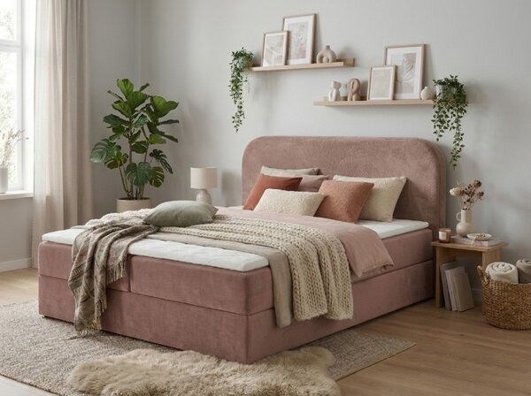 Tapecirani krevet boxspring FORENA 160x200 cm staroružičasta Madrac: Bonell opružni madrac