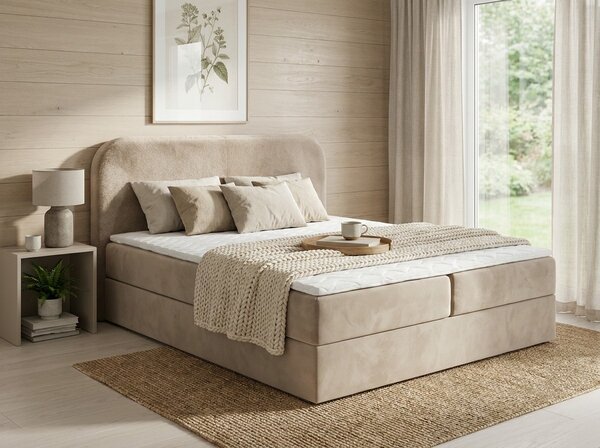 Tapecirani krevet boxspring FORENA 160x200 cm bež. Madrac: Bonell opružni madrac