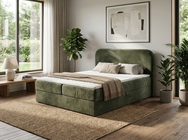 Tapecirani krevet boxspring FORENA 140x200 cm tamno zelena Madrac: Bonell opružni madrac