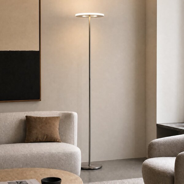 Lucande Raymond LED podna lampa, titanska boja, CCT, podesiva po jačini svjetla, prigušiva, Metalik, Dnevni boravak/blagovaonica, Metal
