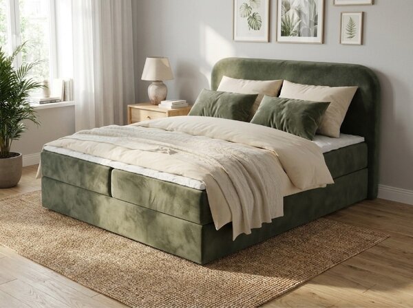 Tapecirani krevet boxspring FORENA 140x200 cm tamno zelena Madrac: Bonell opružni madrac