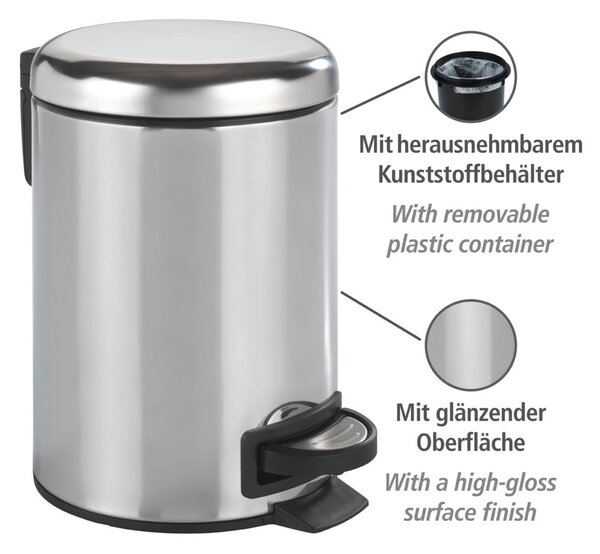 Koš za smeće s pedalom u srebrnoj boji Wenko Leman Shiny, 3 l