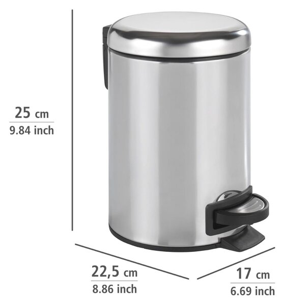 Koš za smeće s pedalom u srebrnoj boji Wenko Leman Shiny, 3 l
