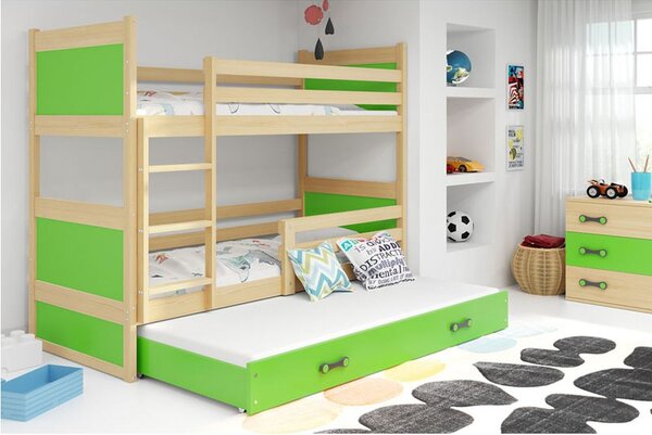 Krevet BMS Rico na kat za 3 osobe 200x90 cm, PINE zelena